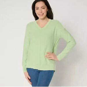Attitudes by Renee 100% Cotton Sweater w/Wash Effect-Soft Green-Medium-A676014